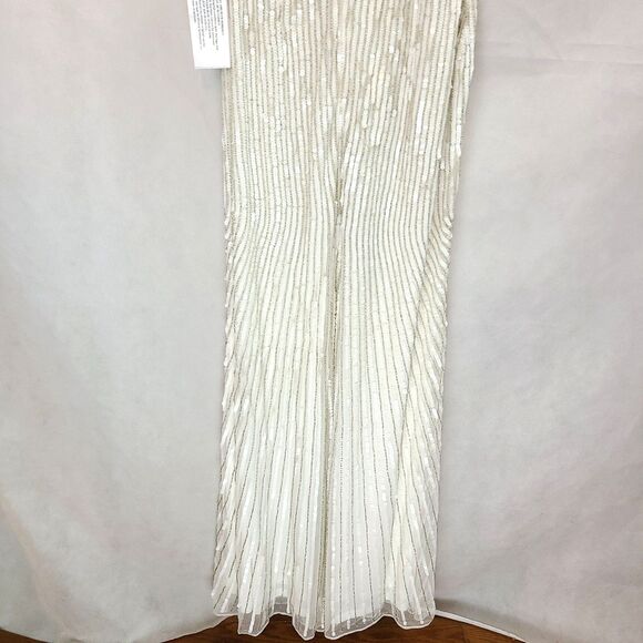 New MAC DUGGAL (10817) White Sequin & Silver Beads Spaghetti Strap Gown Wn's (8) - Picture 8 of 16